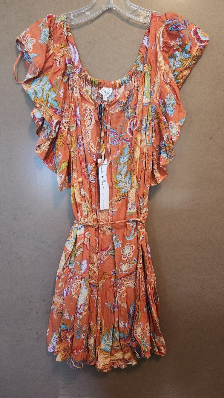 NWT Nicole Miller New York Paisley Dress Orange Ruffle Mini Boho Size XS #652